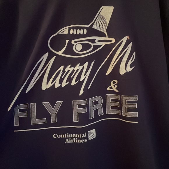 Vintage Continental Airlines T-Shirt ~ Marry Me & Fly for Free ✈️ - Picture 2 of 3